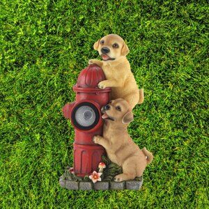 DOGS AND FIRE HYDRANT SOLAR STATUE